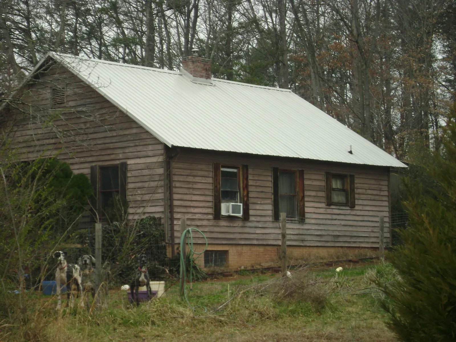 White metal roof on an old wood sided farmhouse, from a Metal Roof Installation job in Daisetta